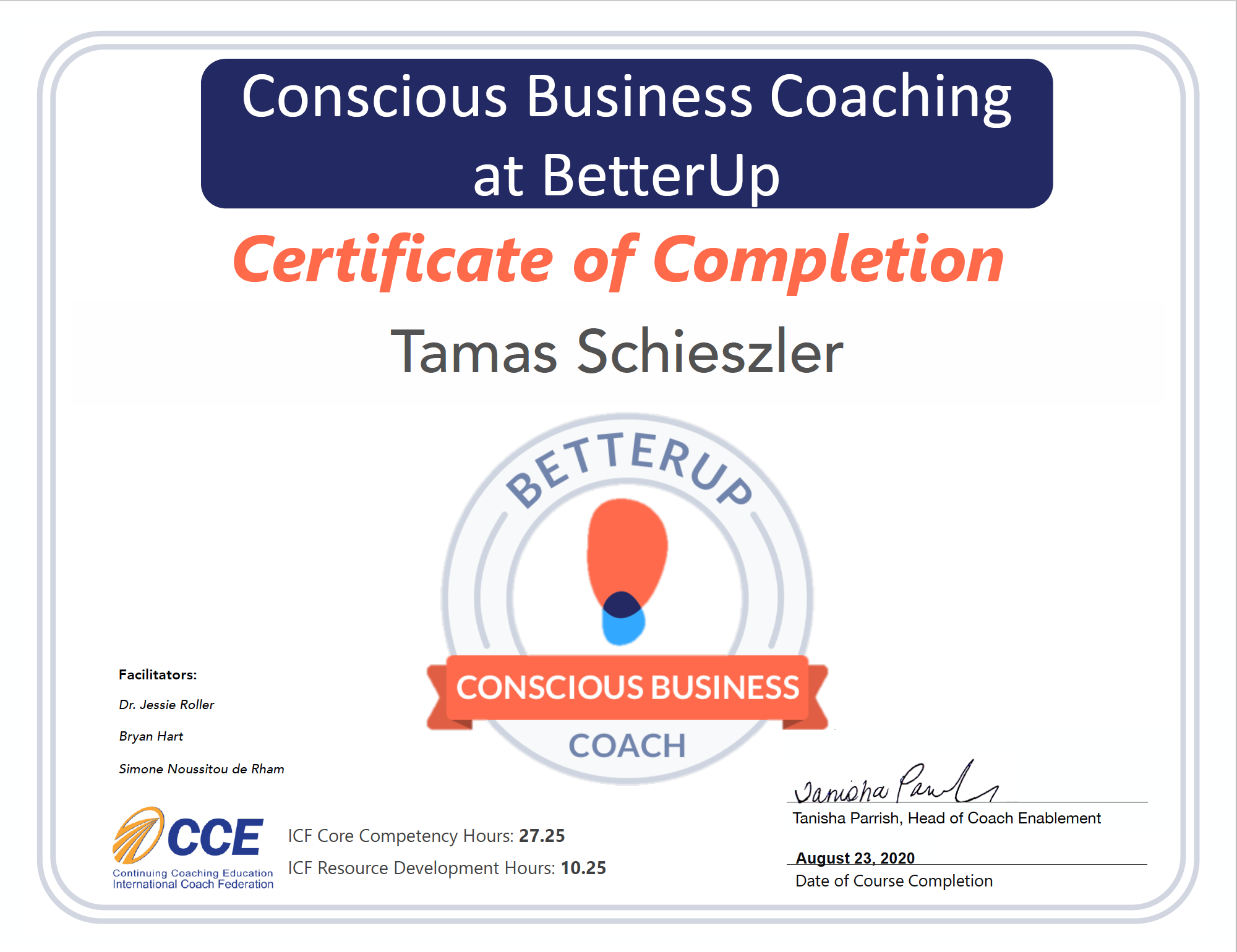 Tamas Schieszler - BetterUp CBC Certification